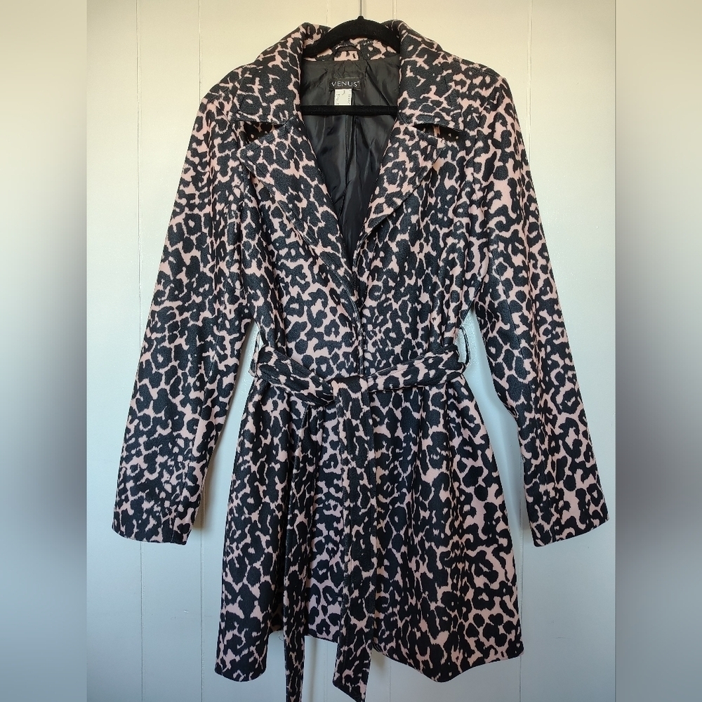 Venus Pink and Black Animal Print Trench Coat Size 12